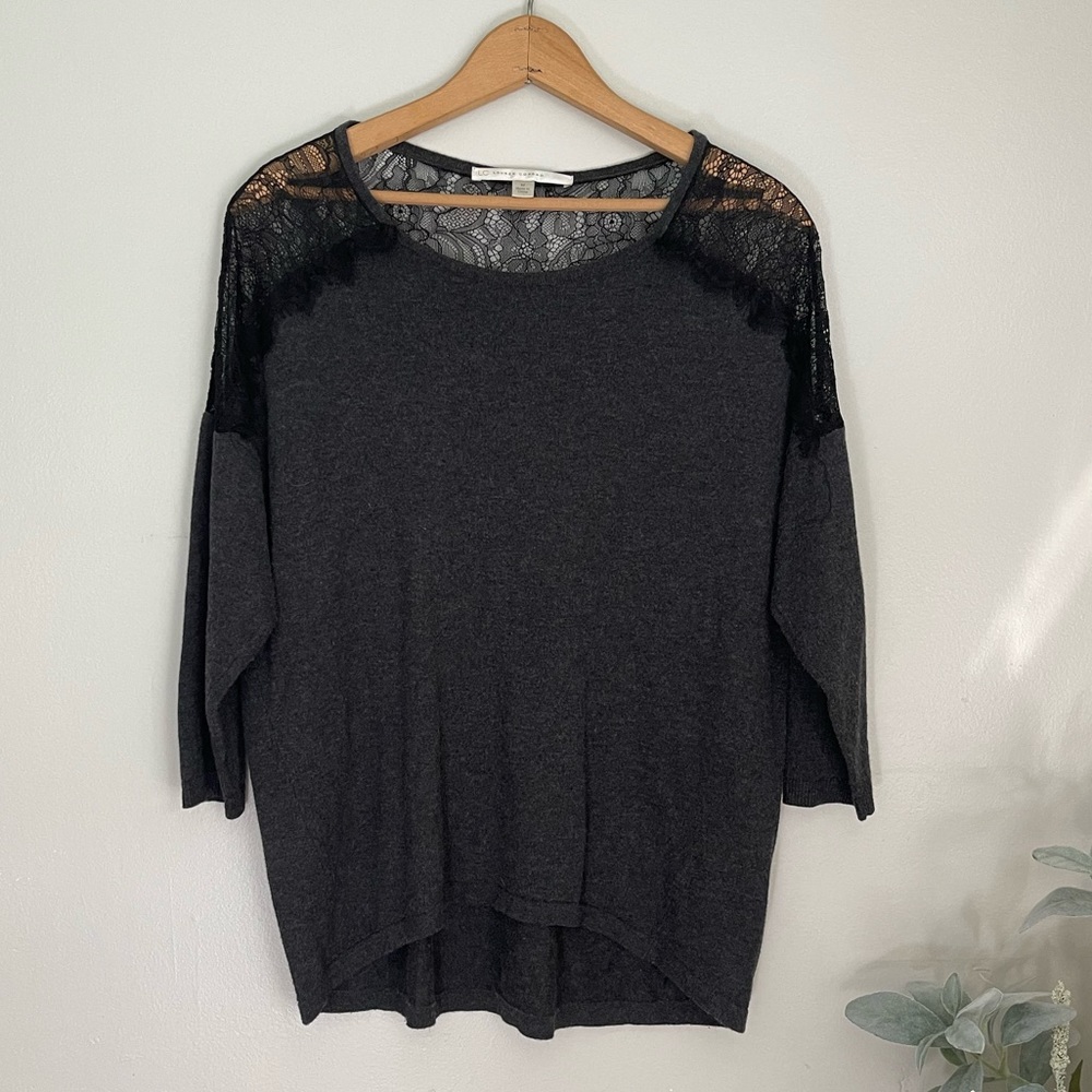 Black and Gray Eyelash Lace Sweater | High Low Hem | Medium